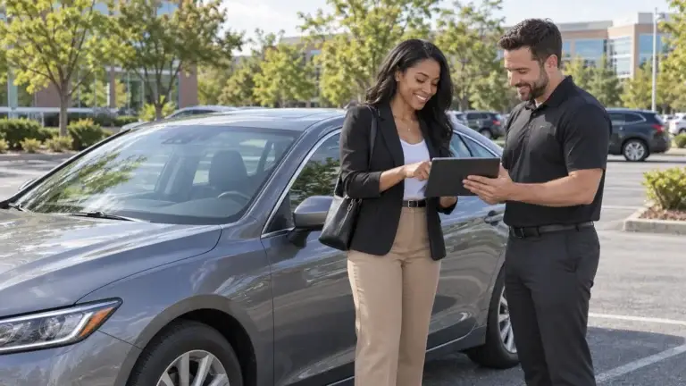 Maryland gig driver reviewing weekly rental details with insurance included
